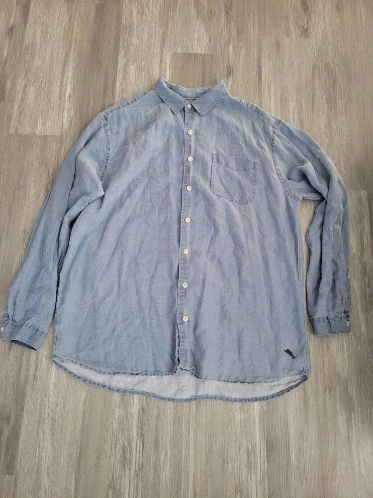 Tommy Bahama 100% Linen Shirt Men's 2XLT Long Sleeve Button Big/Tall Denim Wash
